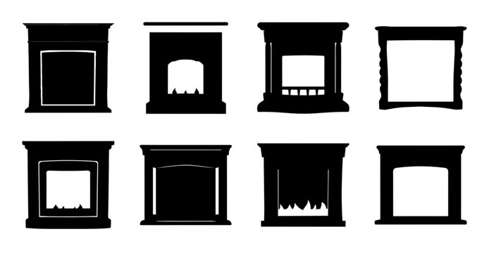 Collection of Silhouette Fireplace Designs, Featuring Various Styles and Shapes