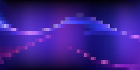 Purple abstract pixel texture bg video screen. Tv pattern background with square noise effect. Futuristic broadcast neon gradient banner for television. Modern vhs led static display element. Eps10 © Dul