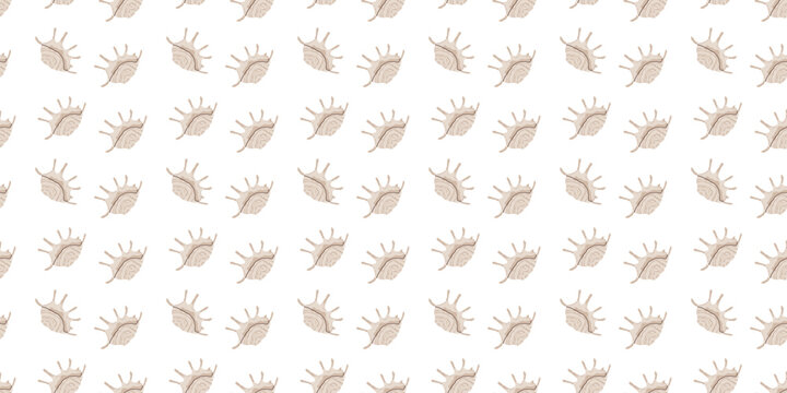 Spider Conch Sea Shells Seamless Vector Pattern, Hand Drawn Lambis Shells Ornament in Boho Style, Minimalist Nautical Summer Background for Textile