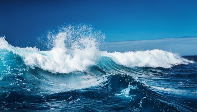 deep blue ocean water churning with thick white sea foam and splashing spray