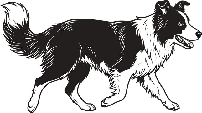 Border collie silhouette black and white illustration of a dog in profile high quality professional detailed modern elegant stylish clean crisp