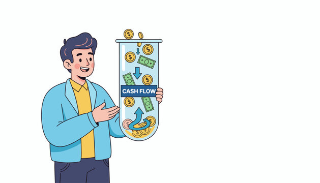 Cash flow management concept with money circulation illustration and copy space