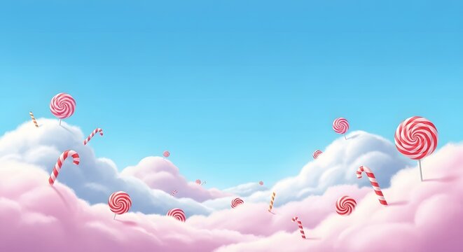 Candy land dreamscape a whimsical sky filled with lollipops and fluffy clouds