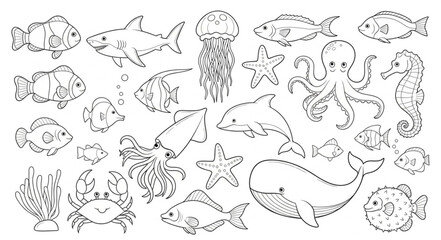 Underwater marine life ocean creatures. © Dancow