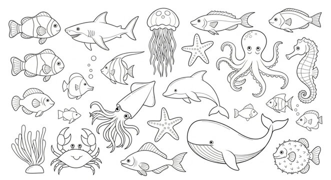 Underwater marine life ocean creatures.