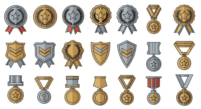 Collection of various award medals icons.