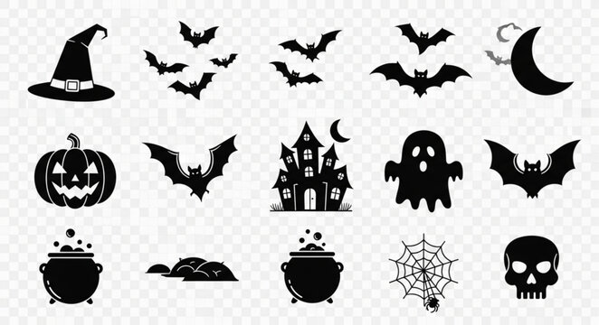 Black Halloween icons and symbols.