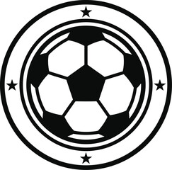 Obraz premium Soccer ball is surrounded by four stars in a minimalist sports emblem design.