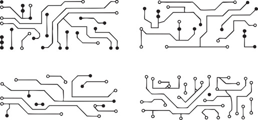 pcb trace patterns grid variations black lines circular nodes pad © AIcon Vector