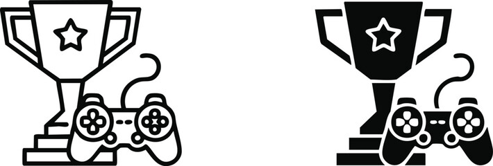 gaming trophy and gamepad icon victory prize competition vector © AIcon Vector