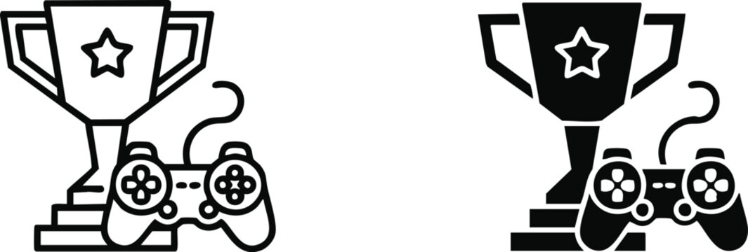 gaming trophy and gamepad icon victory prize competition vector