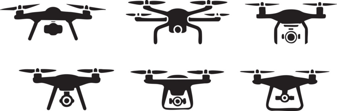 drone lineup quadcopter silhouette icons for technical use
