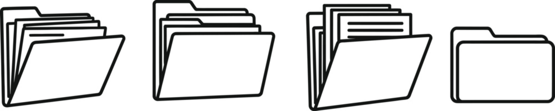 Four file folders organization documents and data management illustration