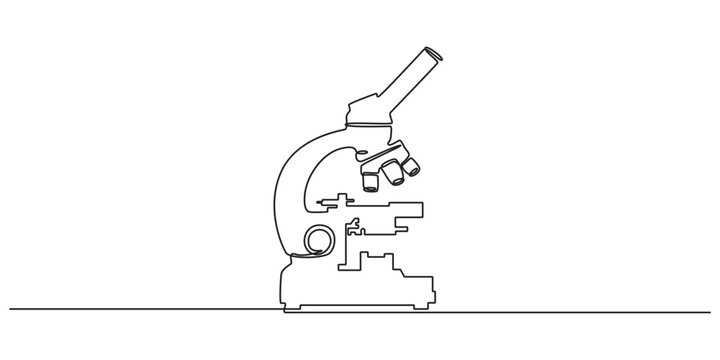 Continuous one line drawing of microscope laboratory. Microscope line art vector illustration. Research and science, microbiology medical research concept, pro vector design, editable stock 
