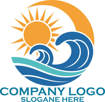 Sun and Waves Logo Symbolizing Warmth Ocean Movement Nature Energy and Coastal Freedom