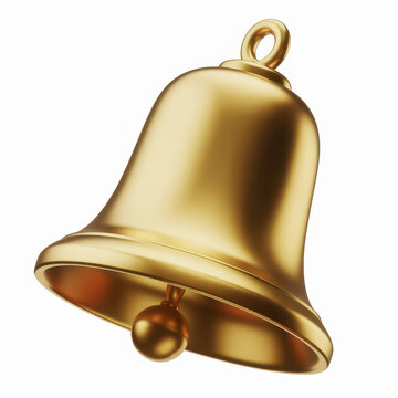Single shiny gold bell with a clapper isolated on a plain white studio background