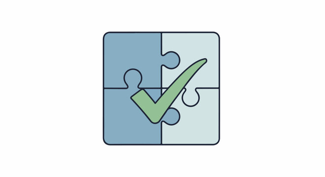 Conceptual image of four interlocking puzzle pieces with a prominent green checkmark, representing successful problem-solving, project completion, or verified system integration.