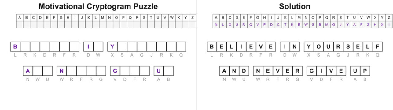 Motivational Cryptogram Puzzle with Solution - Believe In Yourself