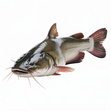 A single live catfish swimming isolated on a white background, for fishing and wildlife
