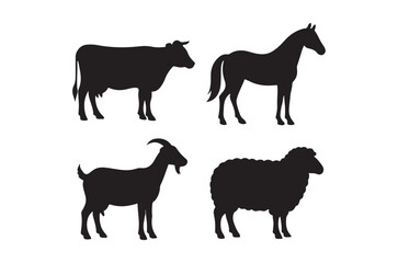 Fototapeta premium farm animals silhouettes on white background high quality