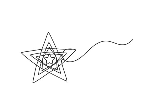 Continuous one line drawing of multi layered star symbol with abstract flowing