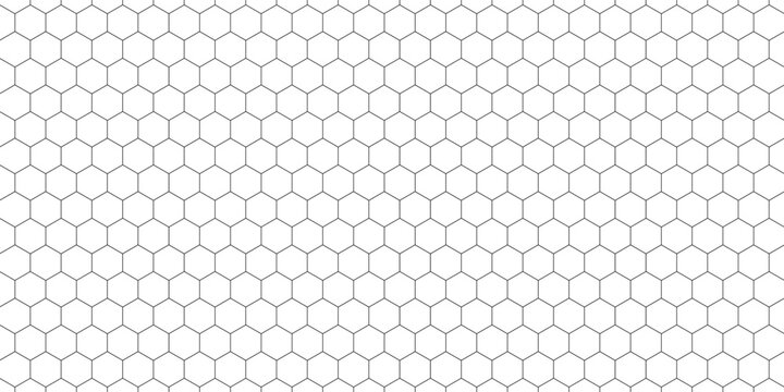 Seamless pattern with outline hexagon grid. Honeycomb net backdrop. Abstract background with geometric line grille. Black hexagon mesh, vector illustration