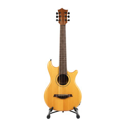 Fototapeta premium Acoustic bass guitar on a stand isolated on transparent background