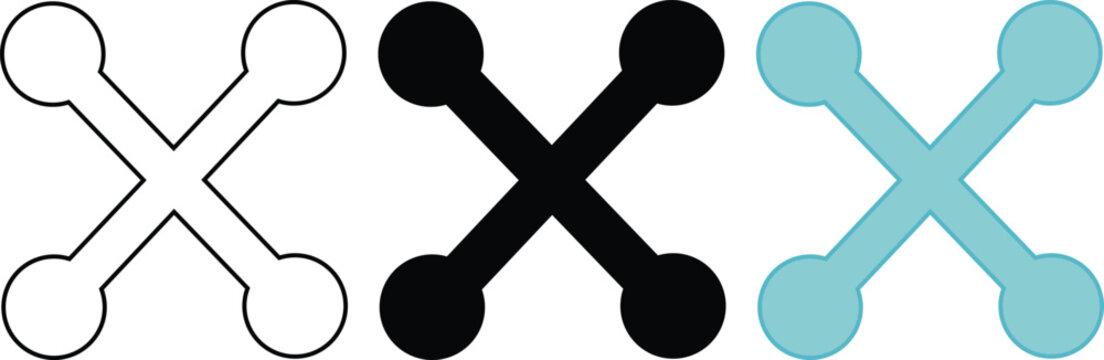 Stylized abstract icon representing connection or crossing in outline black and color.