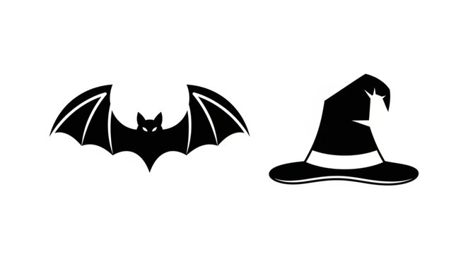 Black bat and witch hat silhouettes.