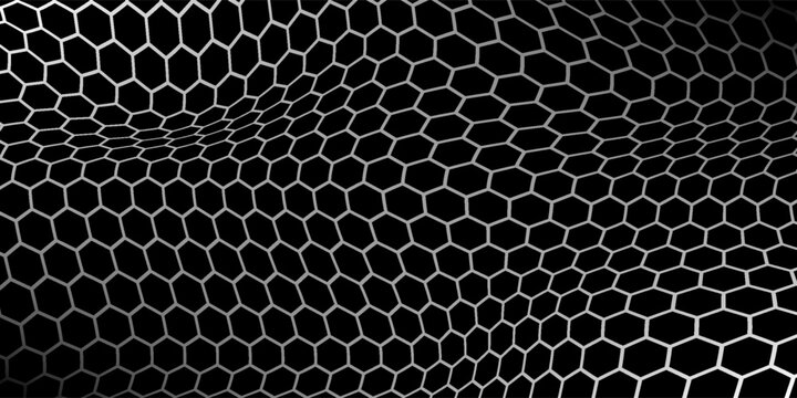 Flat black hexagon, honeycomb, carbon fibre, or cube line patterns. Science, technology, and computing backgrounds design. Plain geometric pattern.