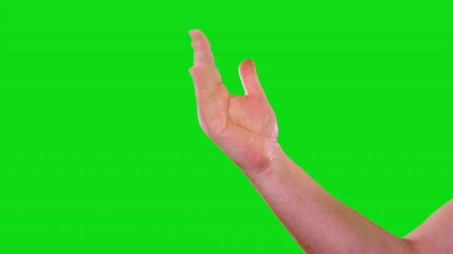 Close up hand sign come here with whole hand over a green screen