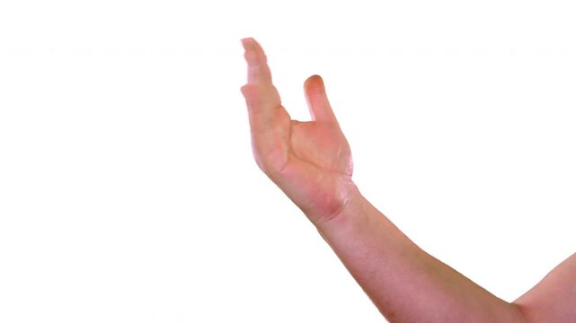Close up hand sign come here with whole hand over a white screen