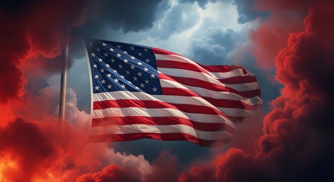 Fiery independence day american flags waving in patriotic celebration