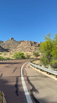 Driving in Arizona desert near Tucson with view of Mount  Lemmon, dashcam, scenery of the american west	