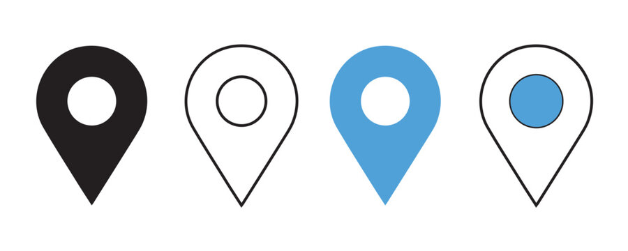 Location pin icon. Minimal map marker vector for navigation apps. Geotag pointer marking place and position symbol. Clean destination point sign pictogram concept.  Map pin place marker