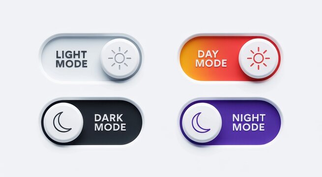 UI toggle switches for light and dark mode settings on gray background