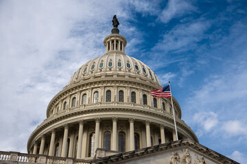 Obraz premium Capitol architecture in Washington DC federal government. Capitol dome monument in United States. Capitol symbol American government. Capitol iconic building in USA.