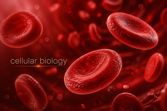 Red blood cells floating in a microscopic view representing cellular biology.