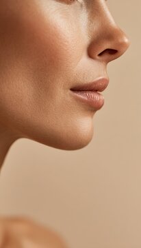 Premium Macro Detail of Smooth Jawline Skin Texture Representing Mature Facial Care