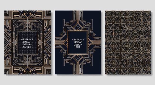Set of abstract art deco linear design covers