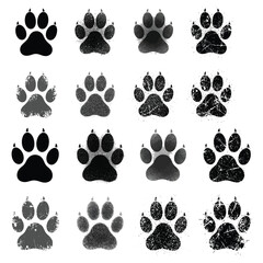 Diverse textured animal paw prints collection, featuring grunge styles. Ideal for wildlife, pet, and outdoor-themed creative designs, offering authentic tracking elements © MdRasel