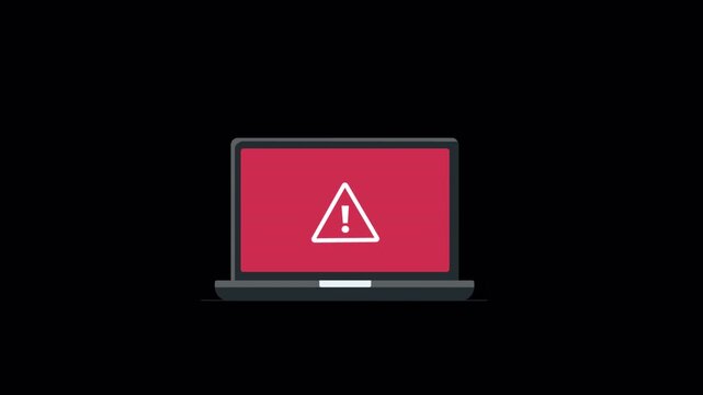 Laptop with Warning Icon. Cyber Security Concept Animation Video - Transparent