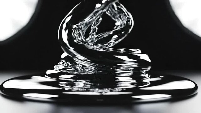 Close-up of liquid mercury flowing and forming abstract shapes.