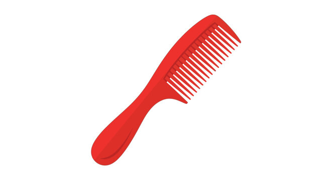 Bright red comb with a curved handle isolated on a plain white background for styling