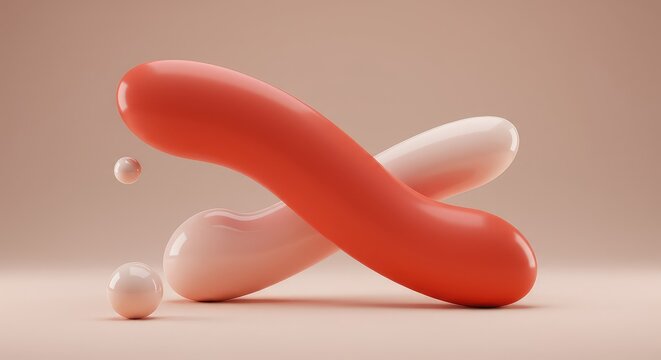 Abstract render of two smooth shapes perfectly aligned against a neutral background, highlighting balanced geometry and simultaneous existence, synchronized, phase, repetition