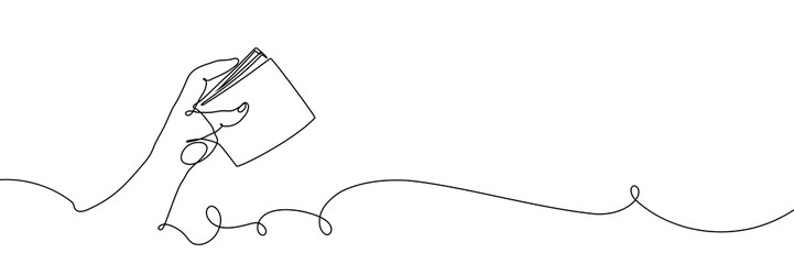 Fototapeta na wymiar Continuous one line wallet drawing folder document illustration purse single. Wallet drawing folder art file data archive money job open portfolio background card storage empty minimal finance outline
