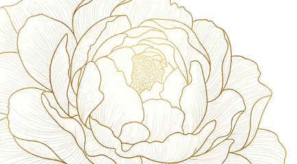 Closeup of elegant gold line art peony flower with detailed petals © S.Siam