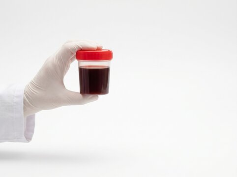 doctor holding urine sample container with dark red urine representing severe hematuria kidney disease and critical urinary disorder diagnostic concept