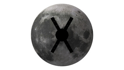 spacecraft silhouette in front of the moon 3d rendering illustration © SN