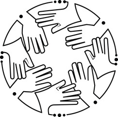 Fototapeta premium Circular Group of Hands Together Symbol Representing Teamwork, Unity, Community, and Global Cooperation on White Background